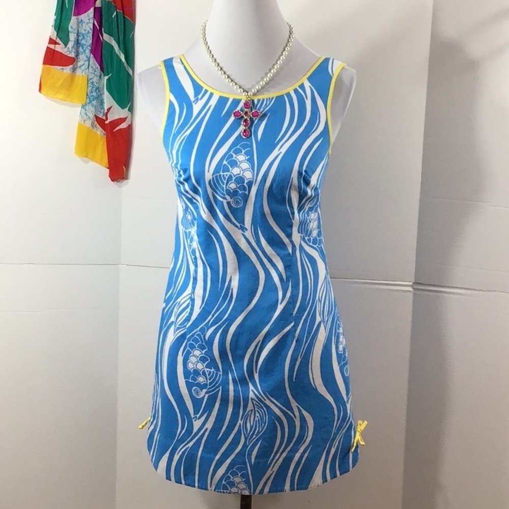 Lilly Pulitzer blue and white fishes sheath dress